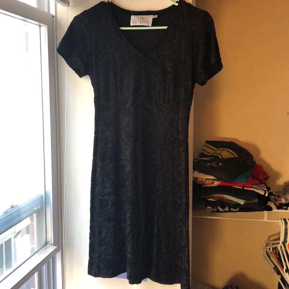 Size small black bodycon velvet-patterned dress